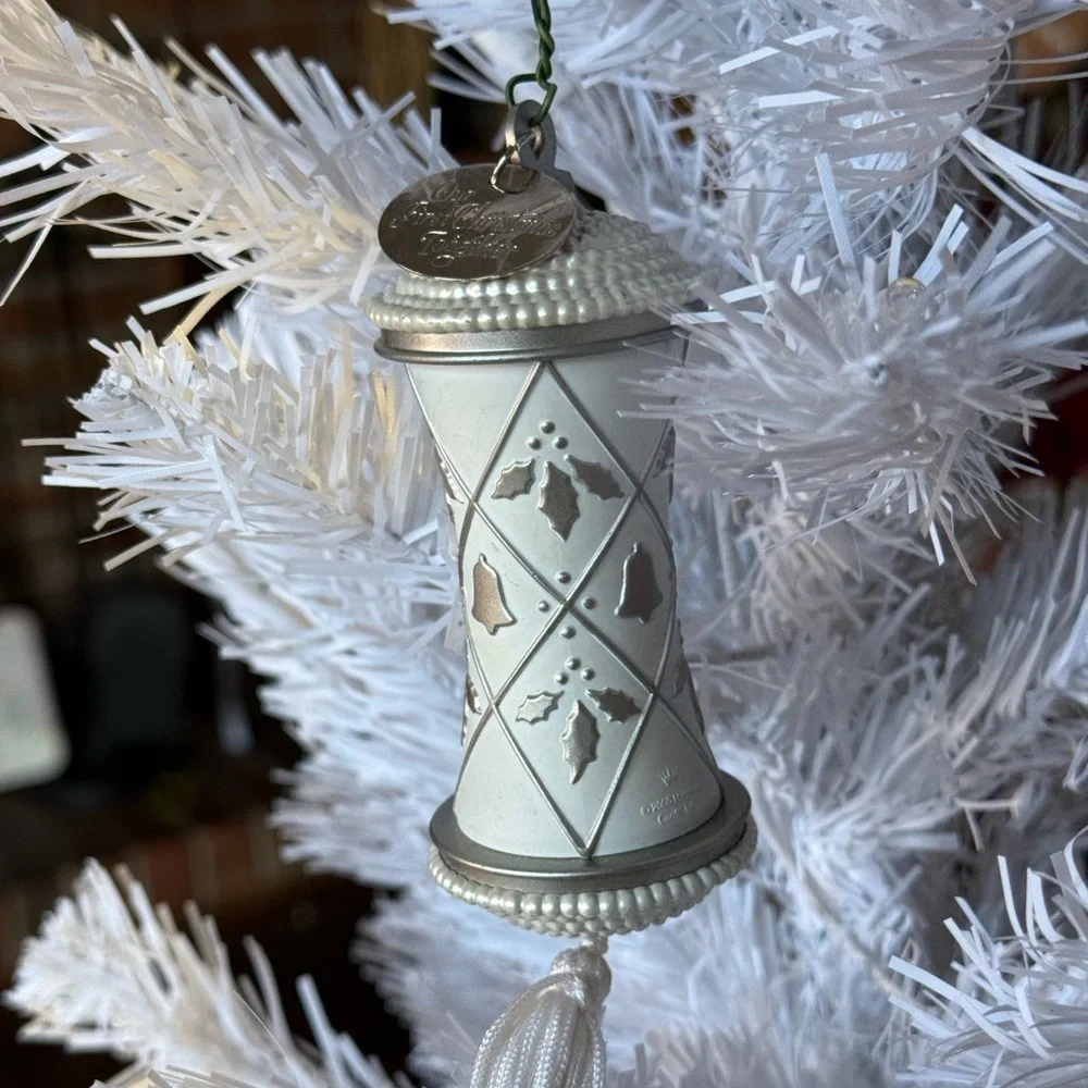 2000 Hallmark “ Our First Christmas”  White and Silver Ornament with Tassel